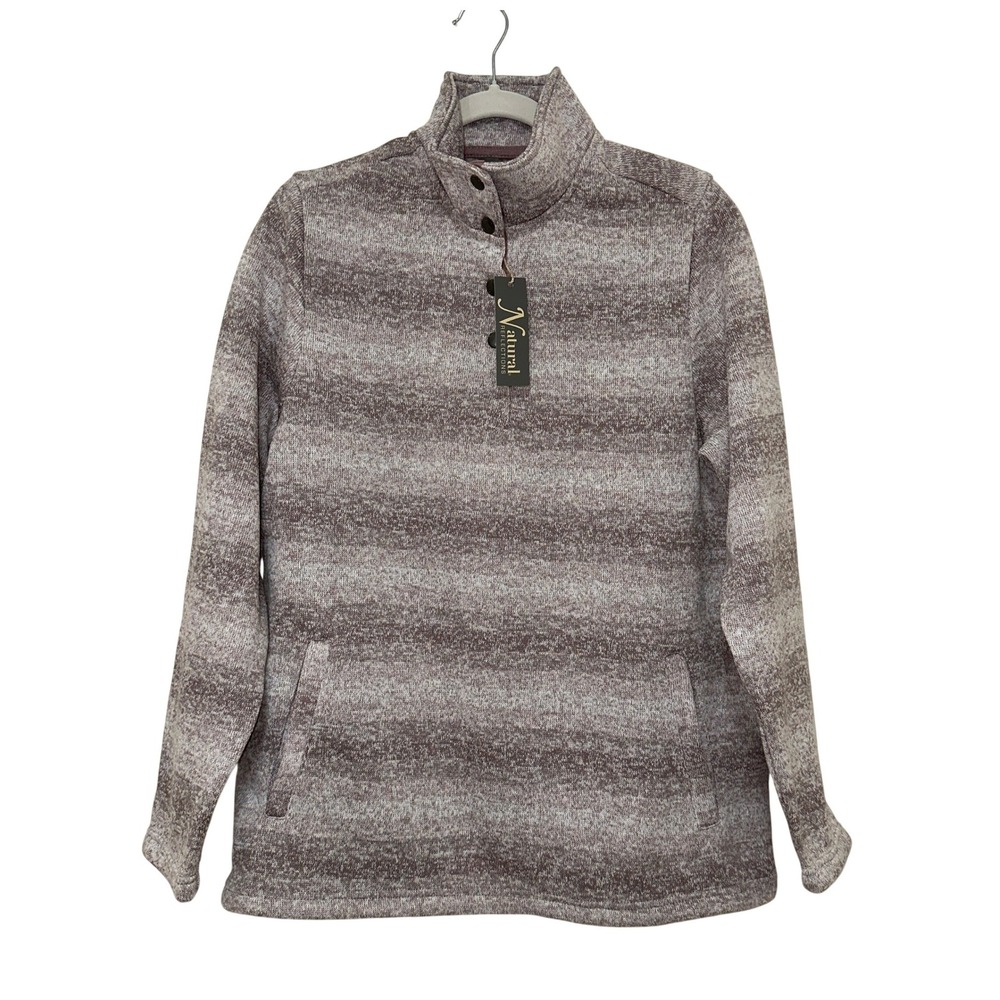 Natural Reflections Ombre Sweater Fleece Women M Quail Purple NWT Mock Neck Snap